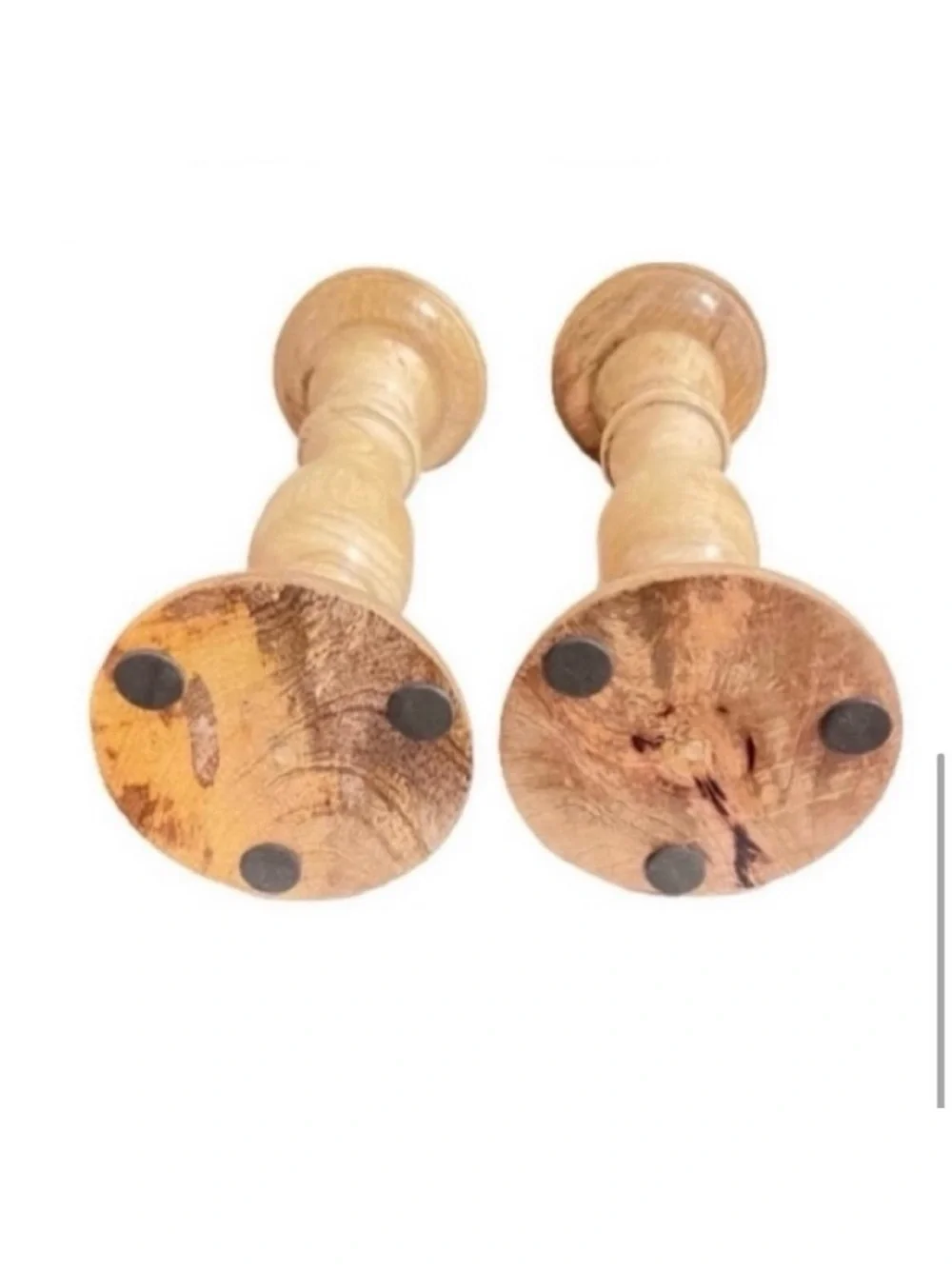 🆕-Decorative Hand Crafted Wooden Pillar Candle Holders, Set of 2